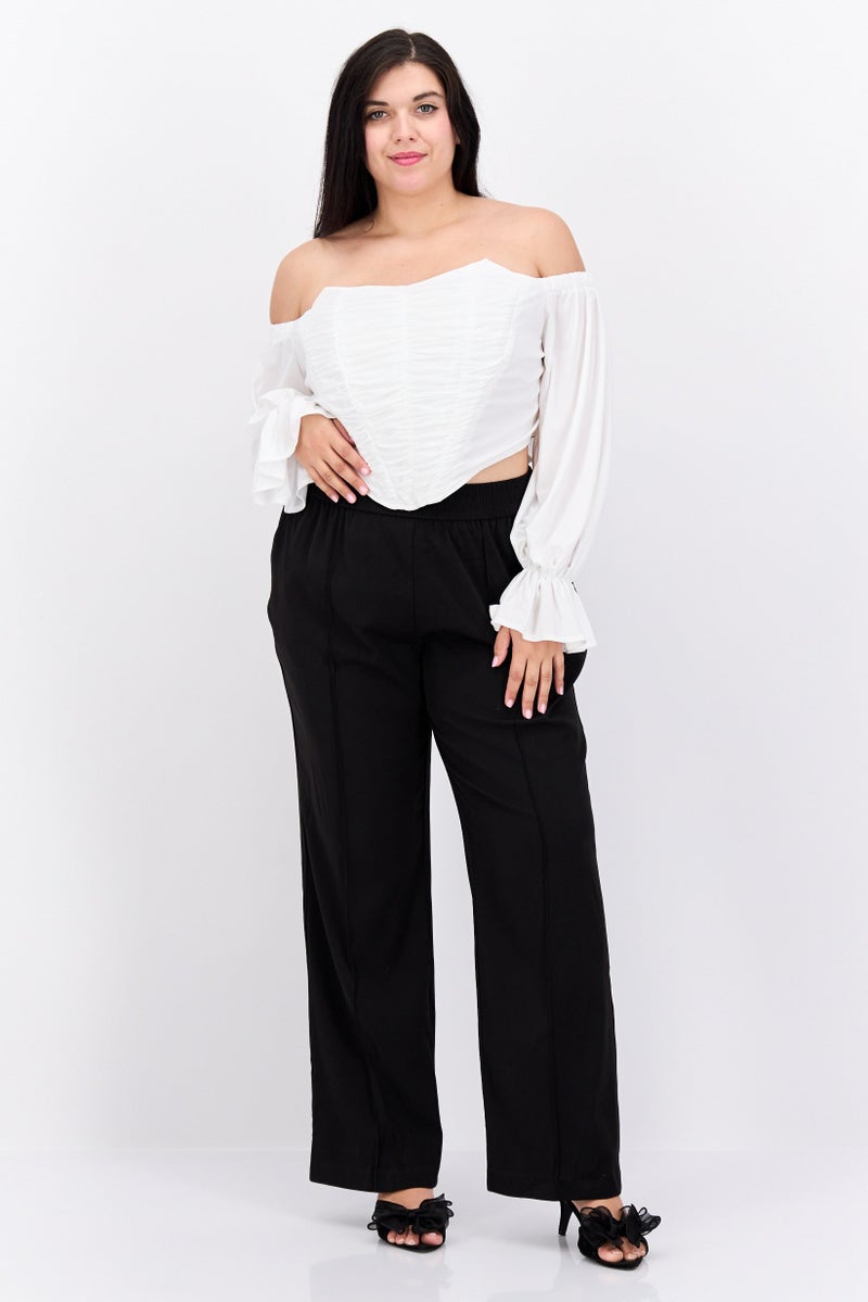 Jaded Rose بلوزة نسائية بأحجام كبيرة بأكتاف مكشوفة وأكمام طويلة، بيضاء - Image 4